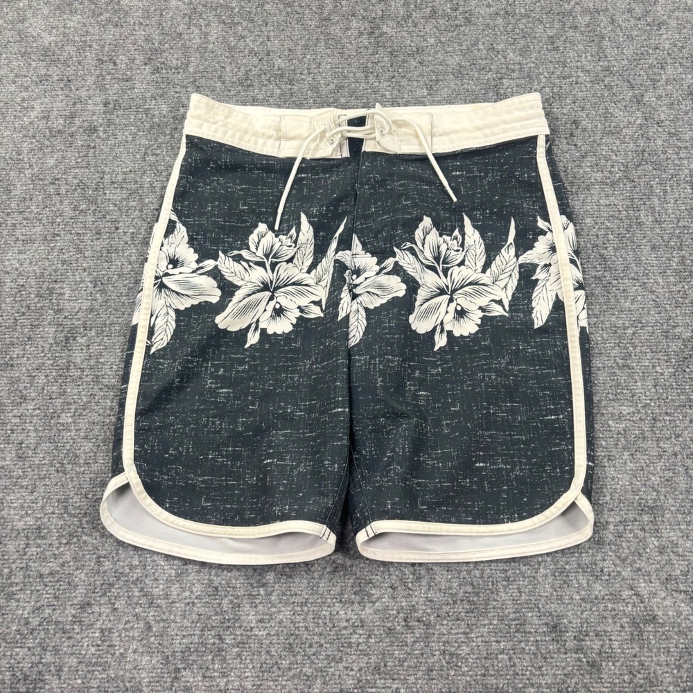 Old Navy Board Shorts 30 Black‎ White Floral Tropical California Mens